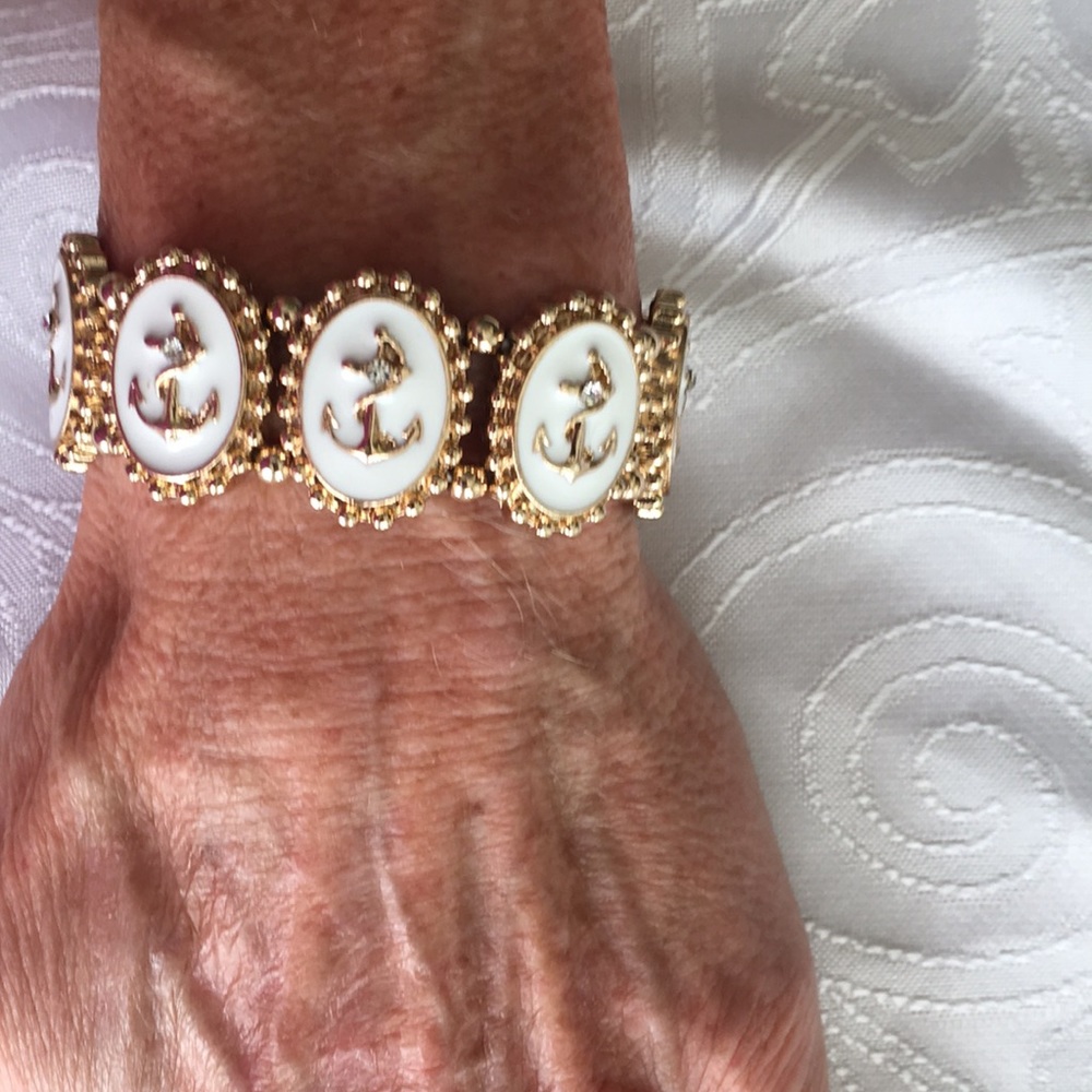 Gold and White Anchor Bracelet